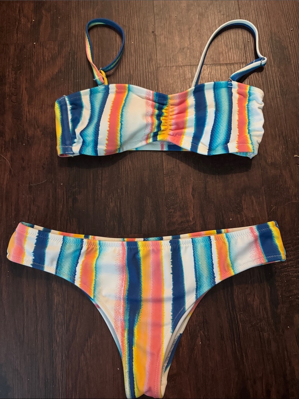 Striped Multicolor Bikini Set - Blue, Yellow, Pink